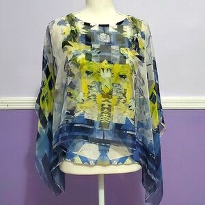 Style & Co. Lime & Blues Boho Aztec Poncho Style Top With Cami MP